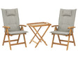 Garden Bistro Set Acacia Wood Table 2 Chairs with Taupe Cushions UV Resistant Foldable Beliani