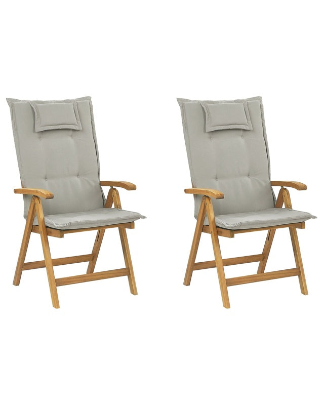 Set of 2 Garden Chairs Light Acacia Wood with Taupe Cushions Folding Feature UV Resistant Rustic Style Beliani