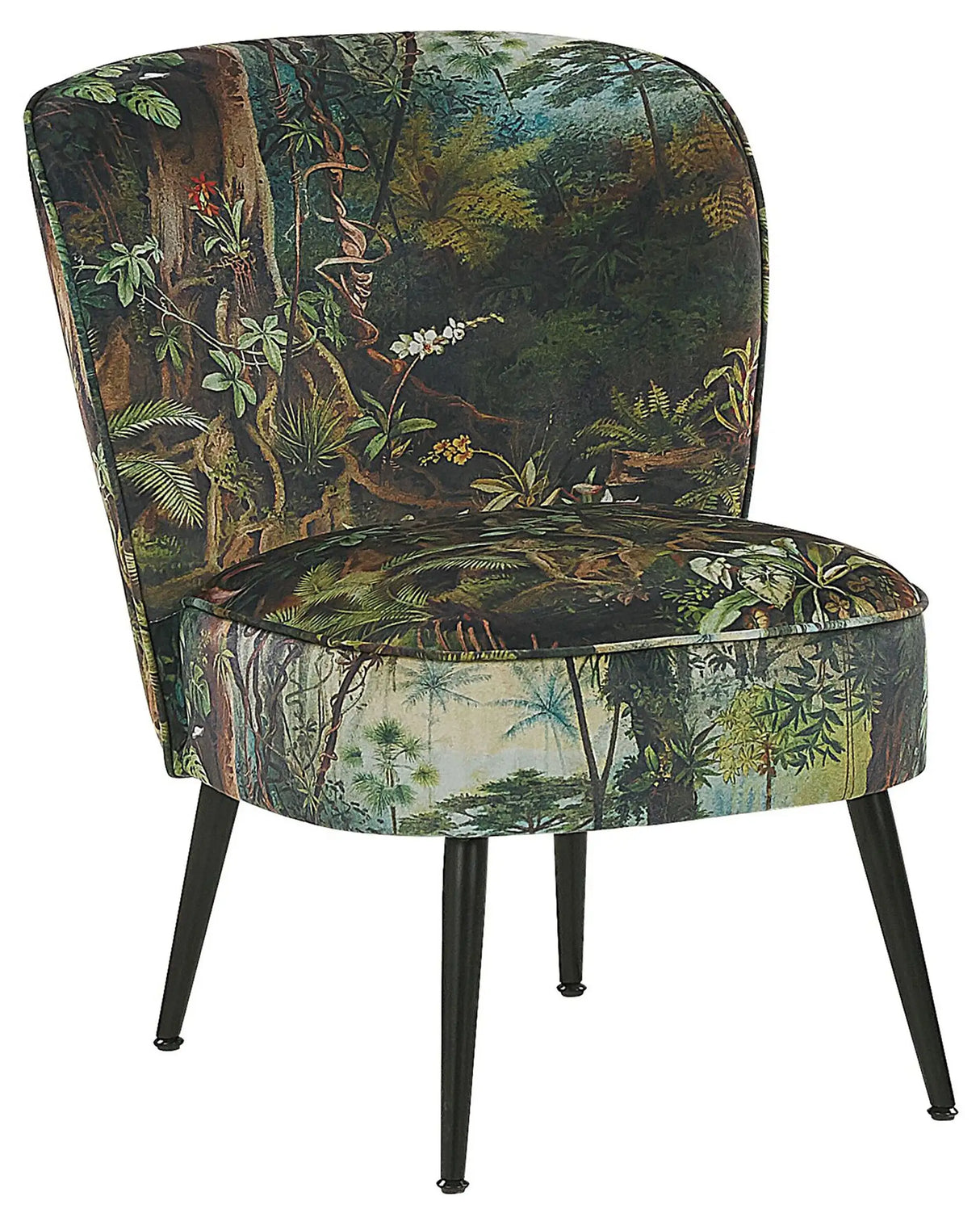 Armchair Dark Green Fabric Jungle Print Armless Accent Chair Armless Metal Legs Modern Design Living Room Bedroom Kids Room Beliani