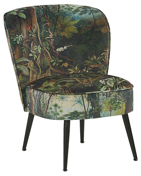 Armchair Dark Green Fabric Jungle Print Armless Accent Chair Armless Metal Legs Modern Design Living Room Bedroom Kids Room Beliani