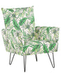 Armchair White with Green Fabric Leaf Pattern Metal Hairpin Legs Living Room Bedroom Accent Chair Beliani