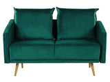Sofa Emerald Green Velvet 2 Seater Back Cushioned Seat Metal Golden Legs Retro Glam Beliani