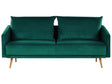 Sofa Emerald Green Velvet 3 Seater Back Cushioned Seat Metal Golden Legs Retro Glam Beliani