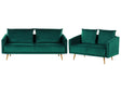Living Room Set Emerald Green Velvet Back Cushions Metal Golden Legs Retro Glam Beliani