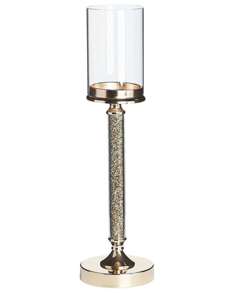 Candle Holder Gold Metal Pillar Glass Shade 41 cm Glamour Accent Piece Decoration Table Centrepiece  Beliani