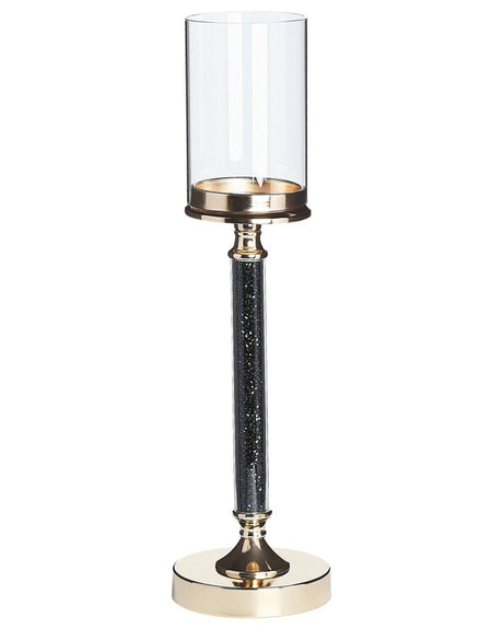 Candle Holder Gold Metal Pillar Glass Shade 48 cm Glamour Accent Piece Decoration Table Centrepiece  Beliani