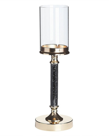 Candle Holder Gold Metal Pillar Glass Shade 41 cm Glamour Accent Piece Decoration Table Centrepiece  Beliani