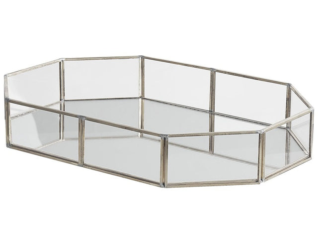 Decorative Tray Silver Stainless Steel and Glass Mirrored Octagon Shape 32 x 22 cm Accent Piece for Jewellery Candles Beliani