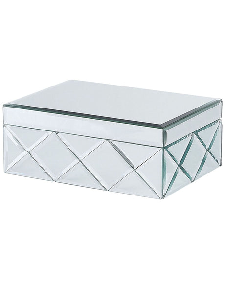 Jewellery Box Silver Steel Glass Mirrored Decorative Storage Organizer 25 x 18 x 11 cm Modern Glam Accent Piece Beliani