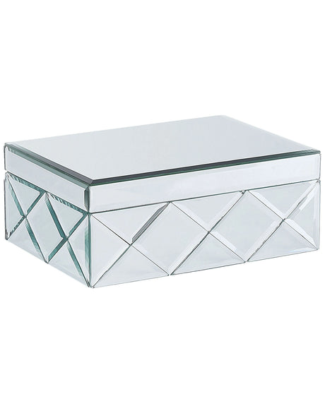 Jewellery Box Silver Steel Glass Mirrored Decorative Storage Organizer 25 x 18 x 11 cm Modern Glam Accent Piece Beliani
