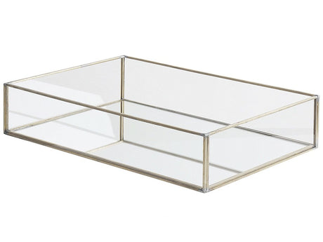 Decorative Tray Silver Metal and Glass Rectangular 30 x 20 cm Accent Piece for Jewellery Candles Beliani