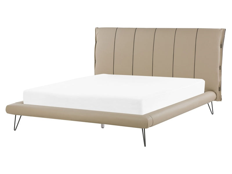 EU King Size Bed Beige Faux Leather Metal Legs 5ft3 Upholstered Frame Headboard Beliani