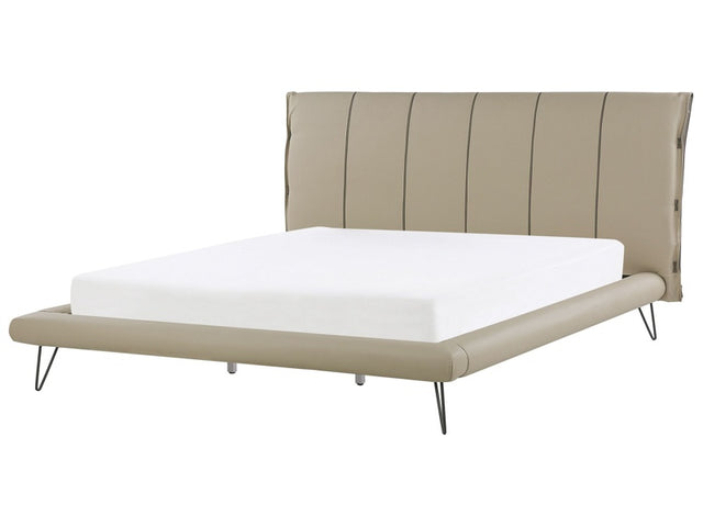 EU Super King Size Bed Beige Faux Leather Metal Legs 6ft Upholstered Frame Headboard Beliani