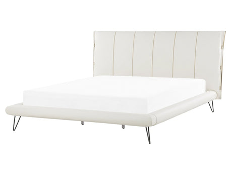 EU King Size Bed White Faux Leather Metal Legs 5ft3 Upholstered Frame Headboard Beliani