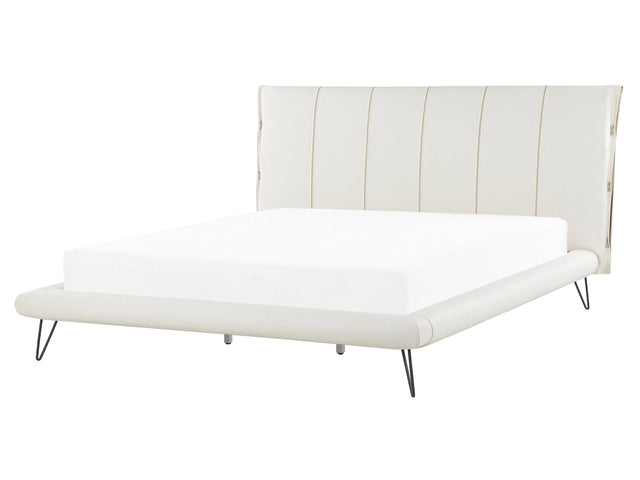 EU King Size Bed Light Beige Faux Leather Metal Legs 5ft3 Upholstered Frame Headboard Beliani