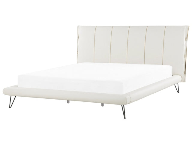 EU Super King Size Bed White Faux Leather Metal Legs 6ft Upholstered Frame Headboard Beliani