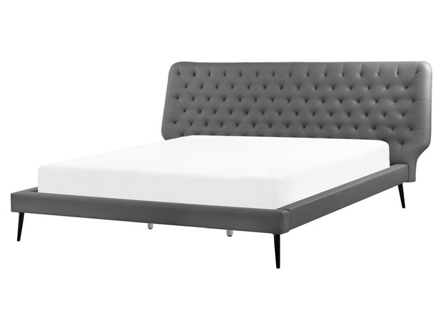 Bed Frame Grey Faux Leather Upholstery EU King Size 5ft3 Modern Design Tufted Headboard Beliani