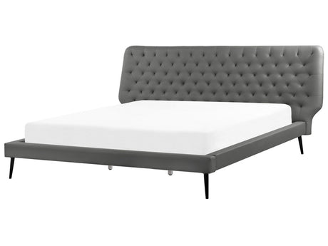 Bed Frame Grey Faux Leather Upholstery EU Super King Size 6ft Modern Design Tufted Headboard Beliani