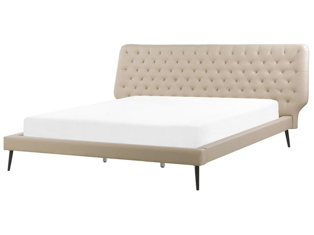 Bed Frame Beige Faux Leather Upholstery EU Super King Size 6ft Modern Design Tufted Headboard Beliani