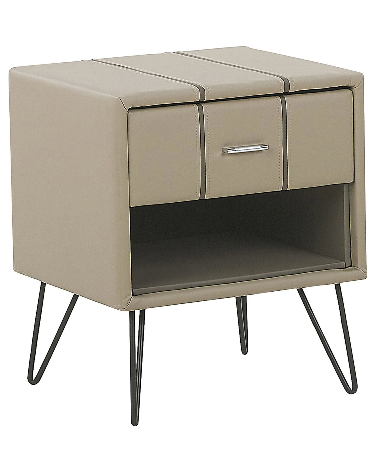 Bedside Table Beige Faux Leather Upholstery Hairpin Legs 48 x 41 x 56 cm 1 Drawer Beliani