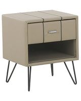 Bedside Table Beige Faux Leather Upholstery Hairpin Legs 48 x 41 x 56 cm 1 Drawer Beliani