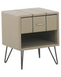 Bedside Table Beige Faux Leather Upholstery Hairpin Legs 48 x 41 x 56 cm 1 Drawer Beliani