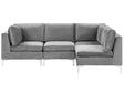 Left Hand Modular Corner Sofa Grey Velvet 4 Seater L-Shaped Silver Metal Legs Glamour Style Beliani