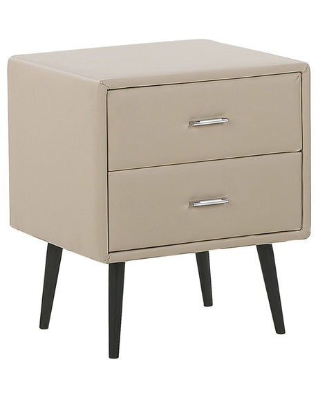 Bedside Table Beige Faux Leather Upholstery 2 Drawers Nightstand Minimalist Modern Design Black Legs Beliani