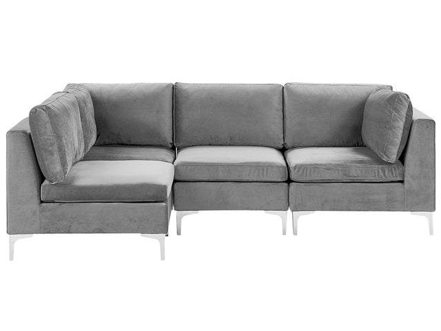 Right Hand Modular Corner Sofa Grey Velvet 4 Seater L-Shaped Silver Metal Legs Glamour Style Beliani