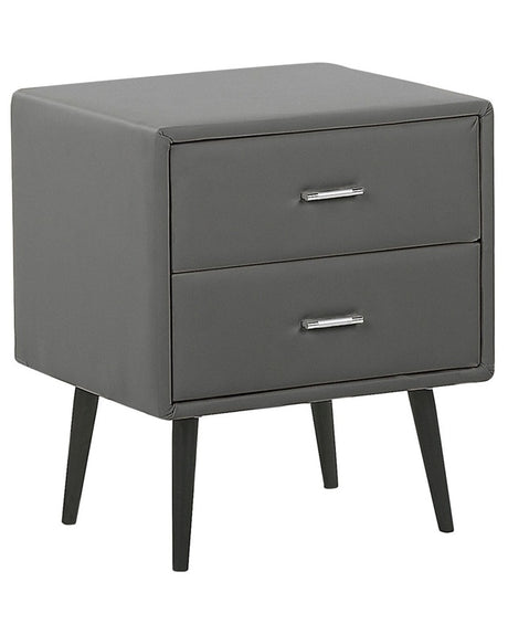 Bedside Table Grey Faux Leather Upholstery 2 Drawers Nightstand Minimalist Modern Design Black Legs Beliani