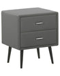 Bedside Table Grey Faux Leather Upholstery 2 Drawers Nightstand Minimalist Modern Design Black Legs Beliani