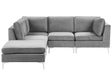 Right Hand Modular Corner Sofa with Ottoman Grey Velvet 4 Seater L-Shaped Silver Metal Legs Glamour Style Beliani