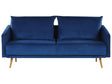 Sofa Navy Blue Velvet 3 Seater Back Cushioned Seat Metal Golden Legs Retro Glam Beliani