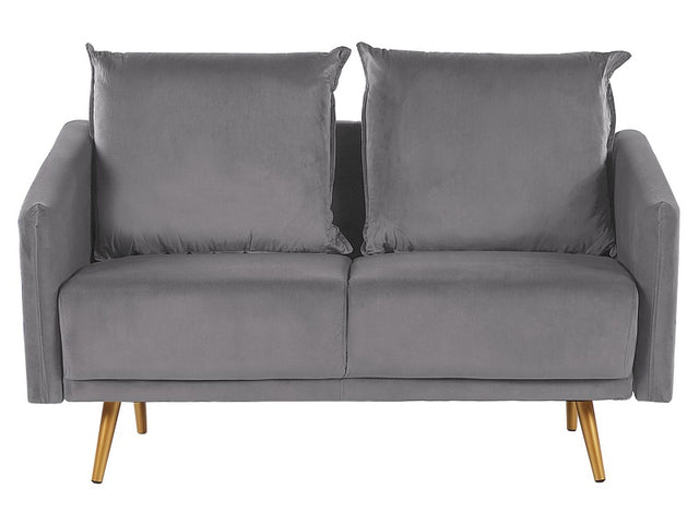 Sofa Grey Velvet 2 Seater Back Cushioned Seat Metal Golden Legs Retro Glam Beliani