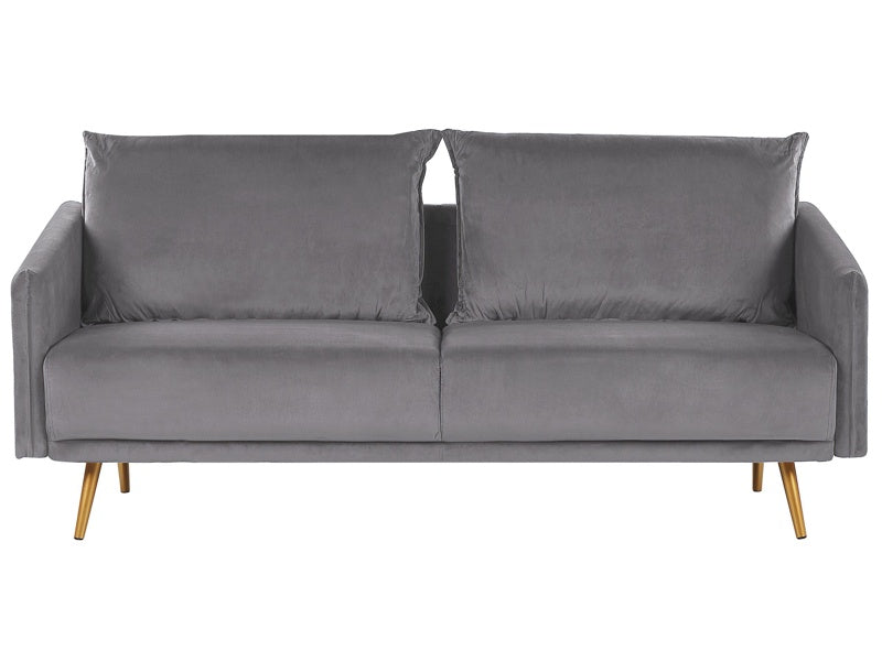 Sofa Grey Velvet 3 Seater Back Cushioned Seat Metal Golden Legs Retro Glam Beliani