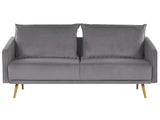 Sofa Grey Velvet 3 Seater Back Cushioned Seat Metal Golden Legs Retro Glam Beliani