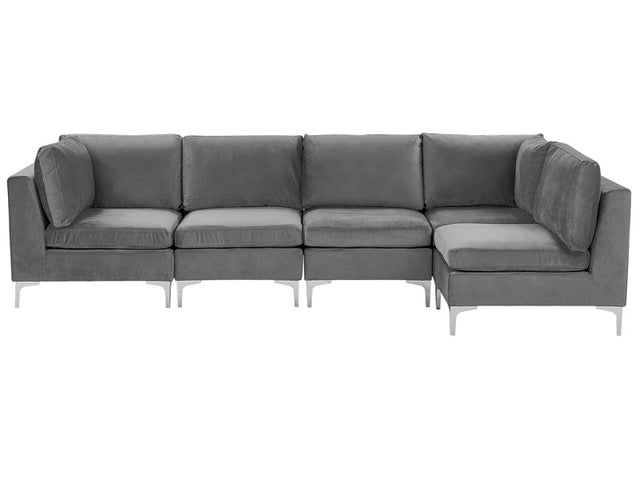 Left Hand Modular Corner Sofa Grey Velvet 5 Seater L-Shaped Silver Metal Legs Glamour Style Beliani