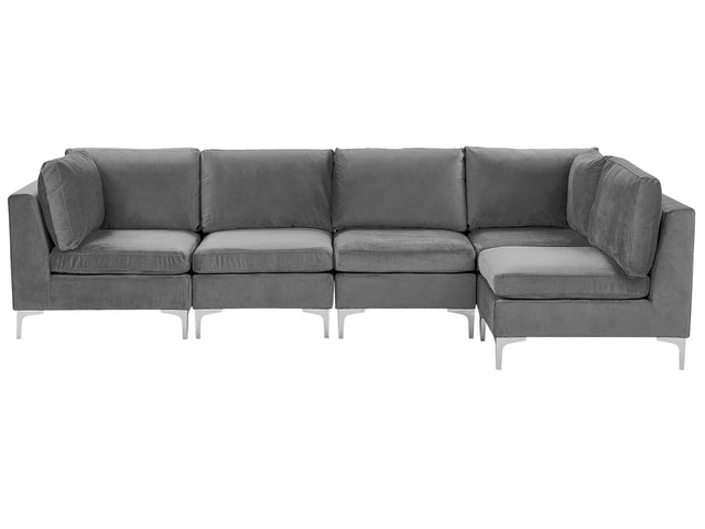Left Hand Modular Corner Sofa Grey Velvet 5 Seater L-Shaped Silver Metal Legs Glamour Style Beliani