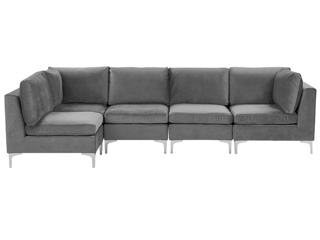 Right Hand Modular Corner Sofa Grey Velvet 5 Seater L-Shaped Silver Metal Legs Glamour Style Beliani