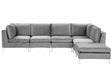 Left Hand Modular Corner Sofa Grey Velvet 5 Seater with Ottoman L-Shaped Silver Metal Legs Glamour Style Beliani