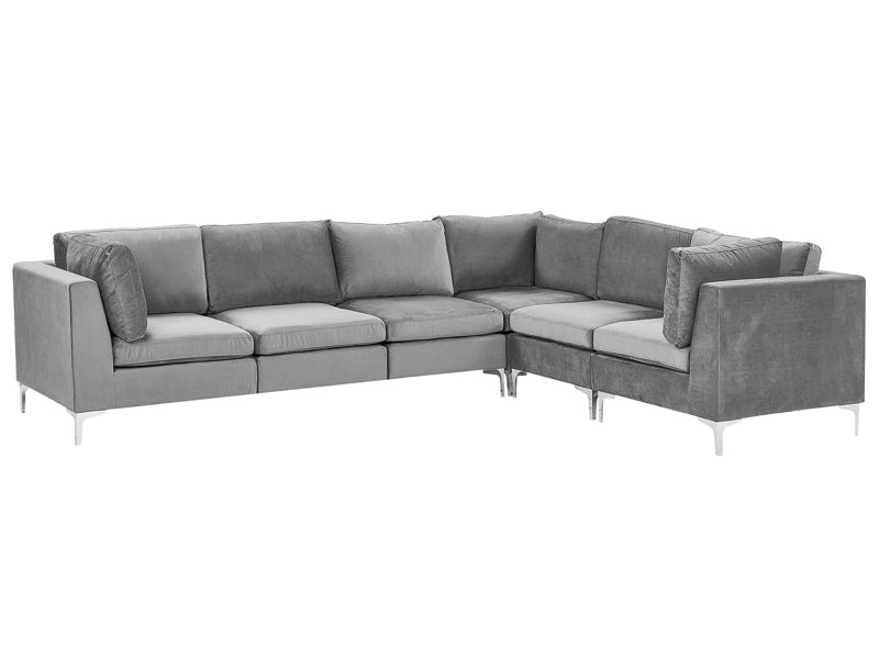 Left Hand Modular Corner Sofa Grey Velvet 6 Seater L-Shaped Silver Metal Legs Glamour Style Beliani