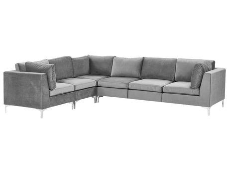 Right Hand Modular Corner Sofa Grey Velvet 6 Seater L-Shaped Silver Metal Legs Glamour Style Beliani