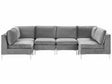 Modular Sofa Grey Velvet U Shape 6 Seater Silver Metal Legs Glamour Style Beliani