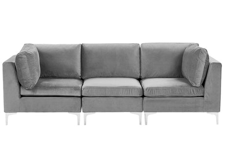 Modular Sofa Grey Velvet 3 Seater Silver Metal Legs Glamour Style Beliani