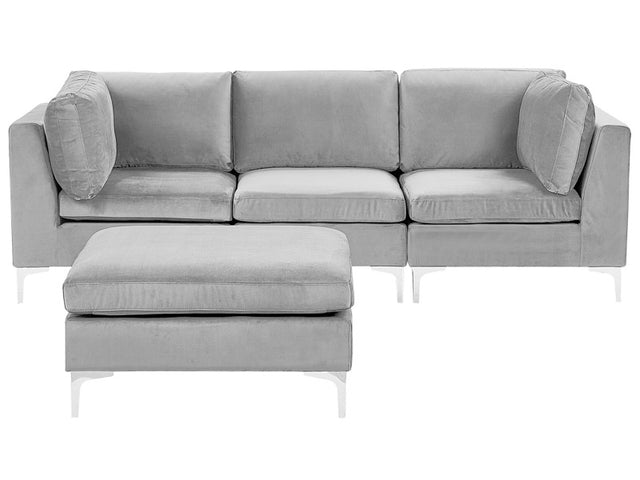 Modular Sofa Grey Velvet 3 Seater with Ottoman Silver Metal Legs Glamour Style Beliani