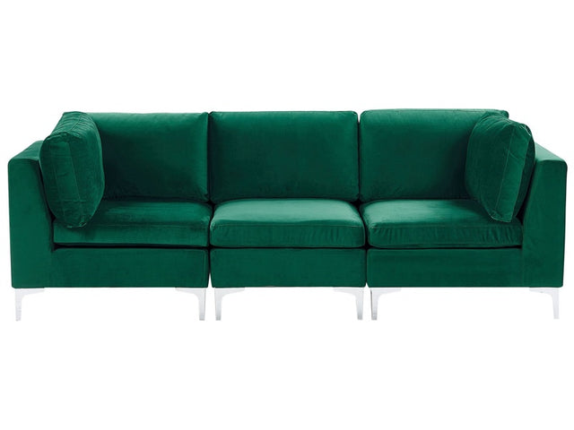 Modular Sofa Green Velvet 3 Seater Silver Metal Legs Glamour Style Beliani