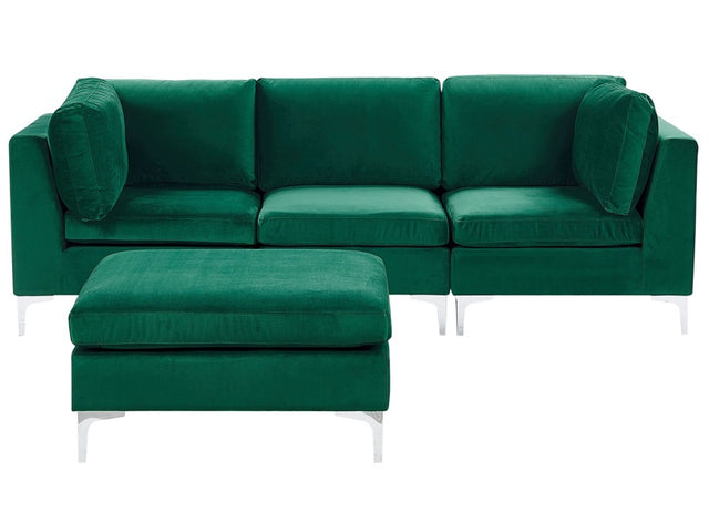 Modular Sofa Green Velvet 3 Seater with Ottoman Silver Metal Legs Glamour Style Beliani