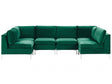 Modular Sofa Green Velvet U Shape 6 Seater Silver Metal Legs Glamour Style Beliani