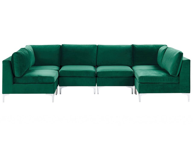 Modular Sofa Green Velvet U Shape 6 Seater Silver Metal Legs Glamour Style Beliani