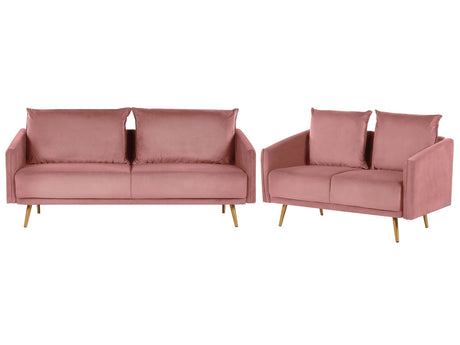 Living Room Set Pink Velvet Back Cushions Metal Golden Legs Retro Glam Beliani
